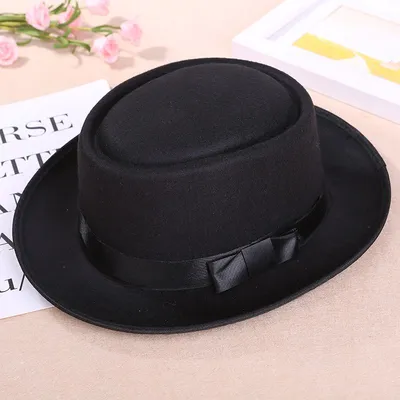 top hat vintage gentleman British men and women flat top woollen woollen hat narrow brim Korean bow thumbnail
