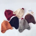 Ins wind pure color big ball children knitting ear protection hat autumn winter lovely warm baby bean hat wool hat Specification drawing