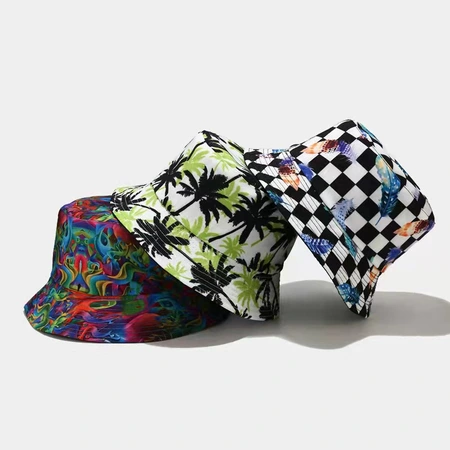 Printed flat top flower universal plain four seasons universal decorative spot wide-brimmed fisherman hat Specification drawing