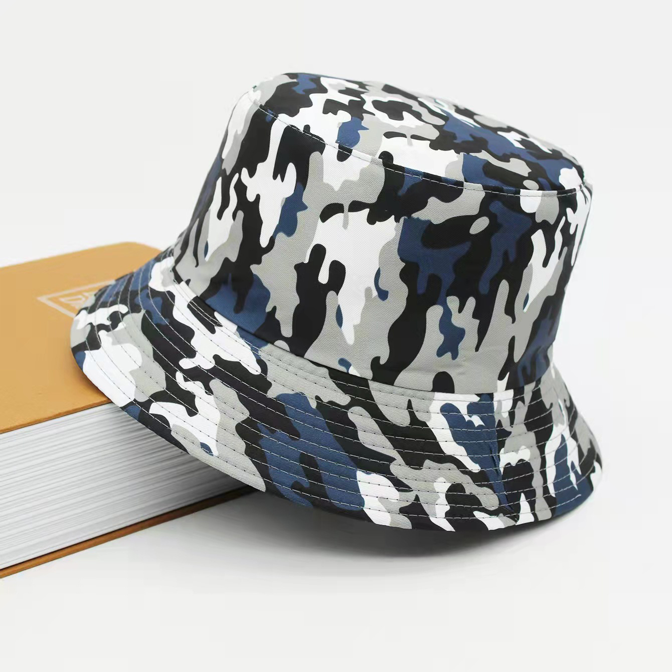 Summer camo bucket hat men women outdoor sunscreen foldable double-sided fisherman cap fishing mountaineering couple sun hat Specification drawing