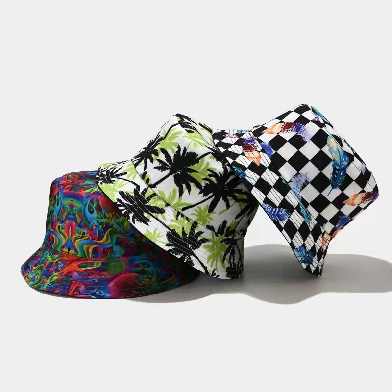 Printed flat top flower universal plain four seasons universal decorative spot wide-brimmed fisherman hat Specification drawing