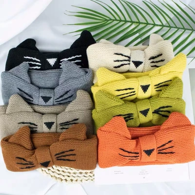 Japan and South Korea short forehead hair decoration women net celebrity Korean style cartoon wool hair band cute cat modeling knitting hair band thumbnail